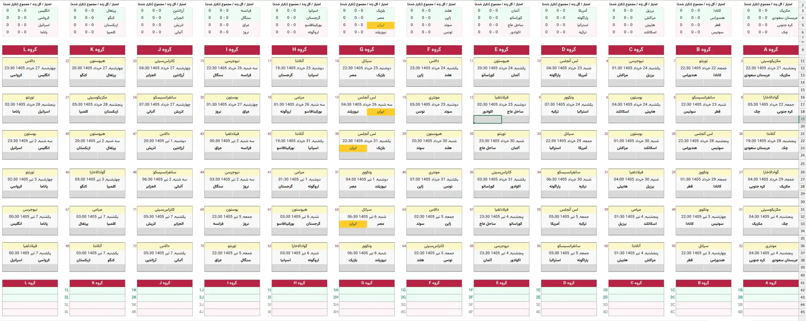 جام جهانی 2026 در اکسل